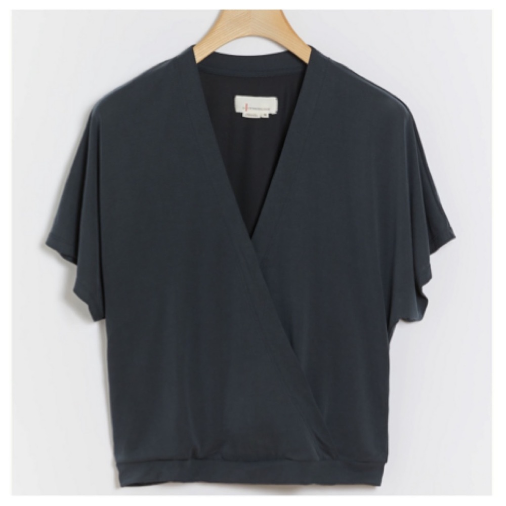 Anthropologie M Black Ayla Surplice Top NWT